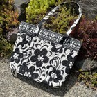 Vera Bradley Cotton Quilted Black And White Floral Tote Bag Shoulder Purse Zip