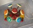 Vintage 1970s Kouvalias Wooden Pull Toy Made In Greece Flower Garden Jingle Bell