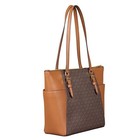 Michael Kors Charlotte Large Logo Leather Top Zip Tote Bag  Brown Shoulder Bags 