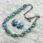 Vintage Thermoset Jewelry Set Blue Green Necklace Clip On Earrings