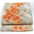 4519  Japanese Vintage Fukuro Obi Belt Kimono Fabric Silk Traditional Silver