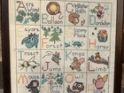 Vtg Cross Stitch Alphabet Sampler Wood Framed Winnie The Pooh Nursery 27x17 5