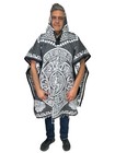 Mexican Poncho With Hood    Azteca   One Size   Aztec Warrior    Gray