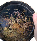 Shibata Tenmoku Kiku Plate 7 5    Black Porcelain Dragonfly Floral