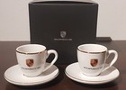 2 X Orig  Porsche Espresso Cup Coffee Cup Porcelain Coloured Crest Gold Rim