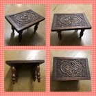 Antique English Small Hand Carved Solid Oak Stool Stand Low Unusual Rectangular