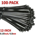 100 Cable Zip Ties 12  300mm Cable Zip Tie Down Strap Wire Nylon Wrap Black 