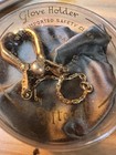 Victorian Antique Glove Holder Clip W  Chain Faux Pearl 14k Gold Plated