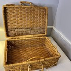Vintage Wicker Picnic Basket Suitcase Style Double Handle Lidded Storage Case