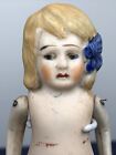 4 5    Antique German All Bisque Doll Jointed Arms Molded Blonde Hair   Bow  cc