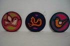 3 Vintage Huichol Yarn Ornaments   Coasters   Wall Art Birds Mexican Folk Art