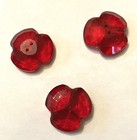 3 Vintage Flower Trefoil Shaped Red Glass Buttons 1 