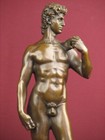 Signed Bronze Statue Nude David Mythology Sculpture On Marble Base