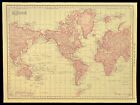 Ca 1911 World Map Wall Art Decor Old Original Pink World Atlas Map Antique