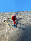 Vintage Barclay Manoil Lead Miniature Red blue  Skier With Skis   Poles  1