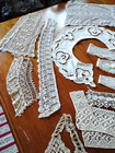 Large Lot Of Antique Victorian Vintage Lace Trims Scraps  Collars Cuffs French 