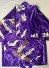 Japanese Crane Print Kimono Robe - Vibrant Purple Satin  one Size 