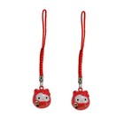 Set Of 2 Hello Kitty Brass Bell Charm Lucky Fortune Daruma Red Cell Phone Strap