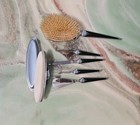 Antique vintage Celluloid Art Deco Silver Black Vanity Dresser Set 6 Pcs