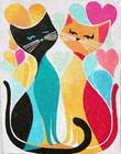 Needlepoint Canvas Hand Painted 18 Mesh Signed Cats Hearts Love Contemporary Art