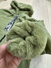 Hooded Bomber Jacket Faux Fur Lining Olive Green Nylon Crazy Soft Cozy Comfy Nwt