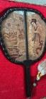 Rare Vintage Chinese Carved Sandalwood Fan Displayed In A Red-lined Box