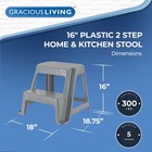 Gracious Living 16  Plastic 2 Step Portable Garage Home   Kitchen Stool  Gray