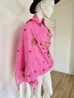 1   Vintage 1990s Fuchsia Hand Embroidered Wool Shawl Kashmiri 