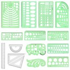 15pcs Geometric Drawings Templates  Measuring Geometry Rulers Plastic Drawing 