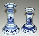 Vintage   Antique German Candle Holders Delft Style Sailboats Windmill 
