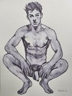 Original Ink Wash Drawing Of Nude Male