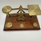 Brass Postal Scale Wood Base   Weights Warranted Accurate England Vintage Desk