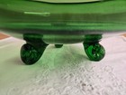Vtg  Large Handmade Green Heavy Glass Centerpiece Bowl  Three Footed 