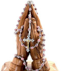 Rosary With Pink Stone Beads  Heavy Coral Stone Prayer Beads On Metal Chain