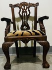 Antique Small Mahogany Chippendale Style Ball And Claw Upholstered Arm Chair