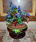 18  Vintage Bonsai Duel Peking Glass Trees In A 10  Cloisonne Bowl W  Rw Stand