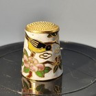 Vintage Cloisonne Enameled Thimble Brass Enamel Bird Flowers Gold Sewing 