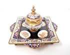 A 19th Century Antique Micro Mosaic   Enamel Inkwell With 4 Ruins   Insert  7 5 