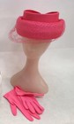 Linda Ferrell New York Pink Straw Hat And Glove Set   Vintage Occasion Hat With