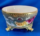 Hand-painted Nippon Roses   Heavy Gold Footed Round Bowl