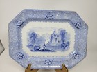 W  Adams   Sons Ironstone Platter Columbia Blue   White Transferware Mid 1800s 