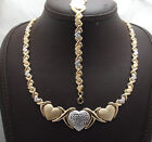Diamond Cut Hearts   Kisses Bracelet Necklace Set 10k Two-tone Gold Clad Silver