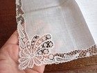 Vintage Embroidered Lace White Linen Wedding Bridal Handkerchief Nice Condition