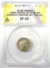 Marc Antony Ar Denarius Portrait Silver Coin 40 Bc - Certified Anacs Xf40  ef 