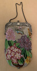 Antique Vintage Micro Beaded Purse Floral Design 800 Silver Frame Art Nouveau