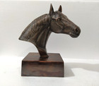 Large Metal Horse Head Figurine Statue Table Top Copper Antique Finish 34 Cm