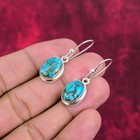 Blue Copper Turquoise Gemstone Handmade 925 Sterling Silver Earrings Jewelry