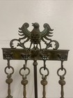 4 Piece Brass Antique Fireplace Tool Set Heraldic Shield   Stand