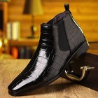 Men s Short Ankle Boots - Crocodile-patterned  Pointed Toe   Elastic Side