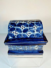 Talavera Pottery From Mexico Blue   White Trinket  Keepsake Dome Top Mini-chest